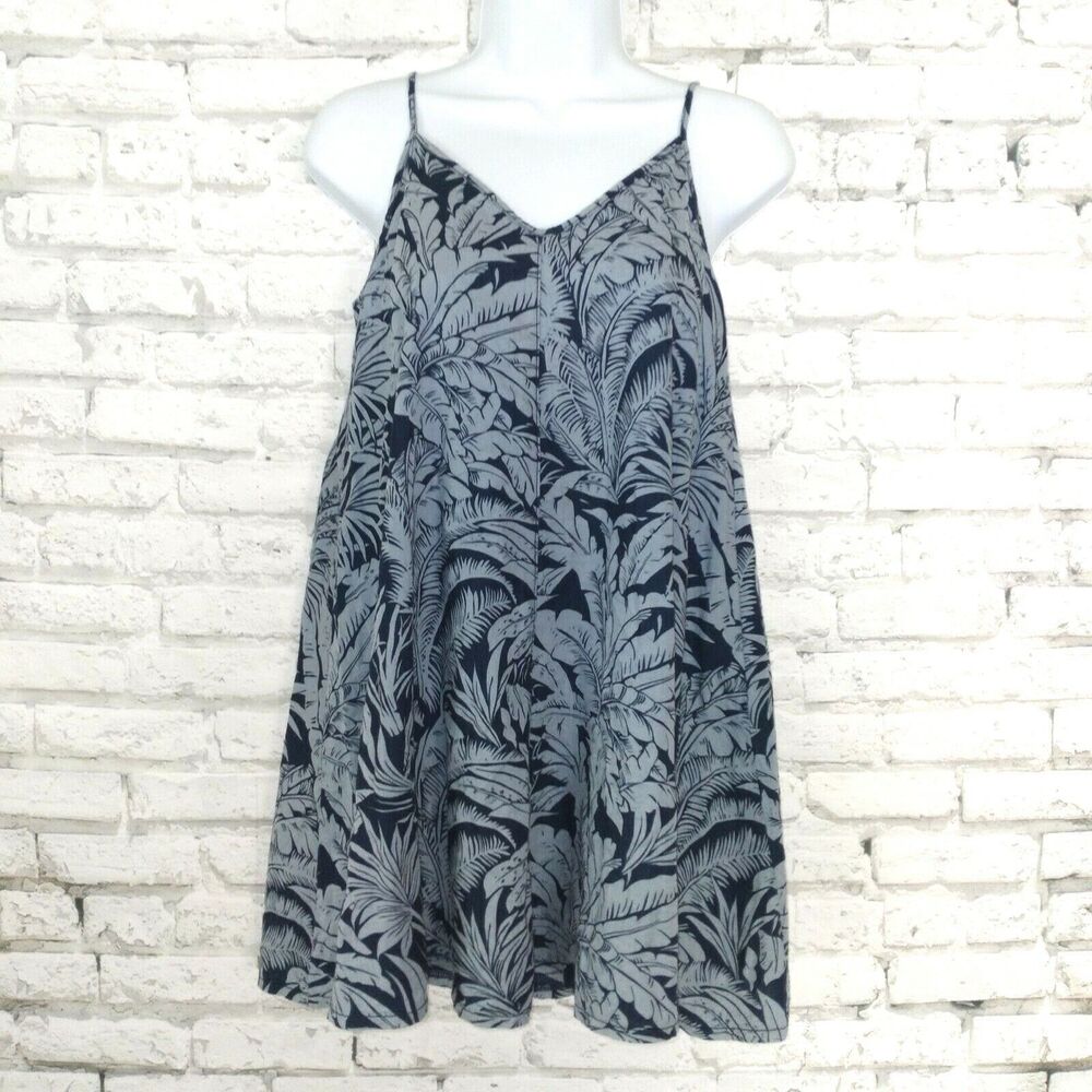 Topshop Moto Dress Women 4 Blue Floral Sleeveless V Neck Short Micro Mini Cotton